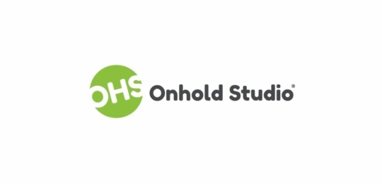 Logo of Onhold Studio, featuring OHS in white on a green circle, symbolising clarity and trust during uncertain times like the COVID-19 pandemic, followed by the text Onhold Studio® in grey.