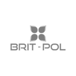 Brit-Pol Logo of Brit-Pol with four grey leaves forming a symmetrical pattern above the text.