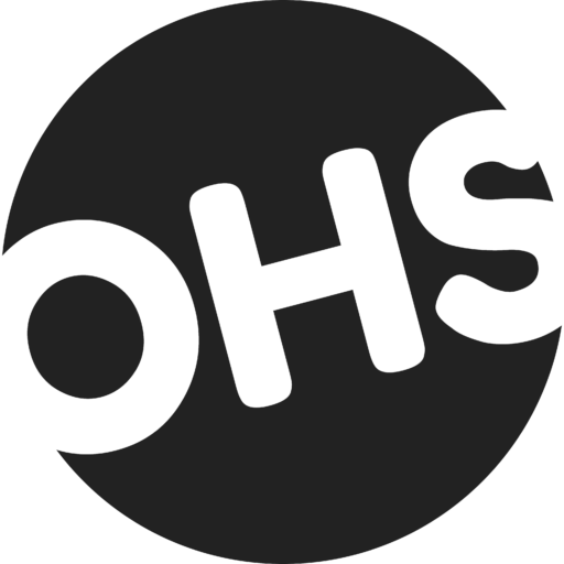Logo with lowercase ohs in bold, black letters on a dark circular backdrop.