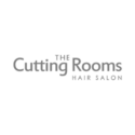 Logo of The Cutting Rooms Hair Salon with the name in a stylised grey font on a white background.