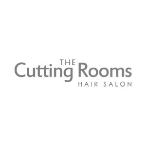 Logo of The Cutting Rooms Hair Salon with the name in a stylised grey font on a white background.
