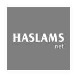 Haslams Estate Agents Green text HASLAMS .net on a grey background.