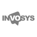 Logo of INVOSYS with the letters VOS inside a speech bubble shape.