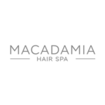 Macadamia Hair Spa Logo featuring the text Macadamia Hair Spa in grey, with two horizontal lines on either side of the word Macadamia.