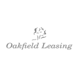 Oakfield Leasing Grey text and logo on a green background reading Oakfield Leasing with a stylised tree graphic above the text.