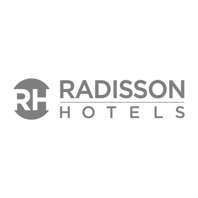 Radisson Hotels logo in grey text with an abstract RH symbol on the left.