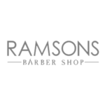 Ramsons Barber Shop Grey logo with text RAMSONS BARBER SHOP in capital letters and a line above and below BARBER SHOP.