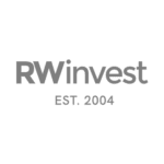 RWinvest Grey RW Invest logo with EST. 2004 underneath, on a transparent background, offering a free audio demo for an immersive experience.