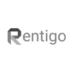 Rentigo Logo with the word Rentigo in grey, featuring a stylised letter R with a geometric design on the left.
