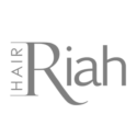 Logo for Hair Riah featuring the word Hair placed vertically beside Riah in grey font on a white background.