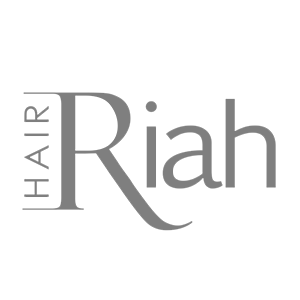 Logo for Hair Riah featuring the word Hair placed vertically beside Riah in grey font on a white background.