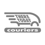 There Today Couriers Logo for There Today Couriers featuring stylised text within the shape of a van, complete with speed lines.