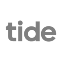 The word tide is shown in lowercase, grey font on a transparent background.